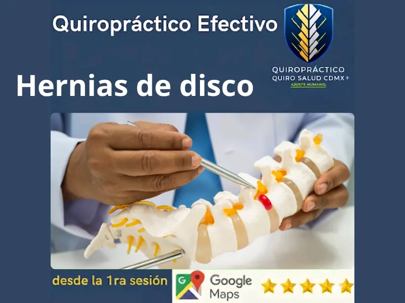 Disco intervertebral con una hernia resaltada en rojo para destacar la compresión y el dolor